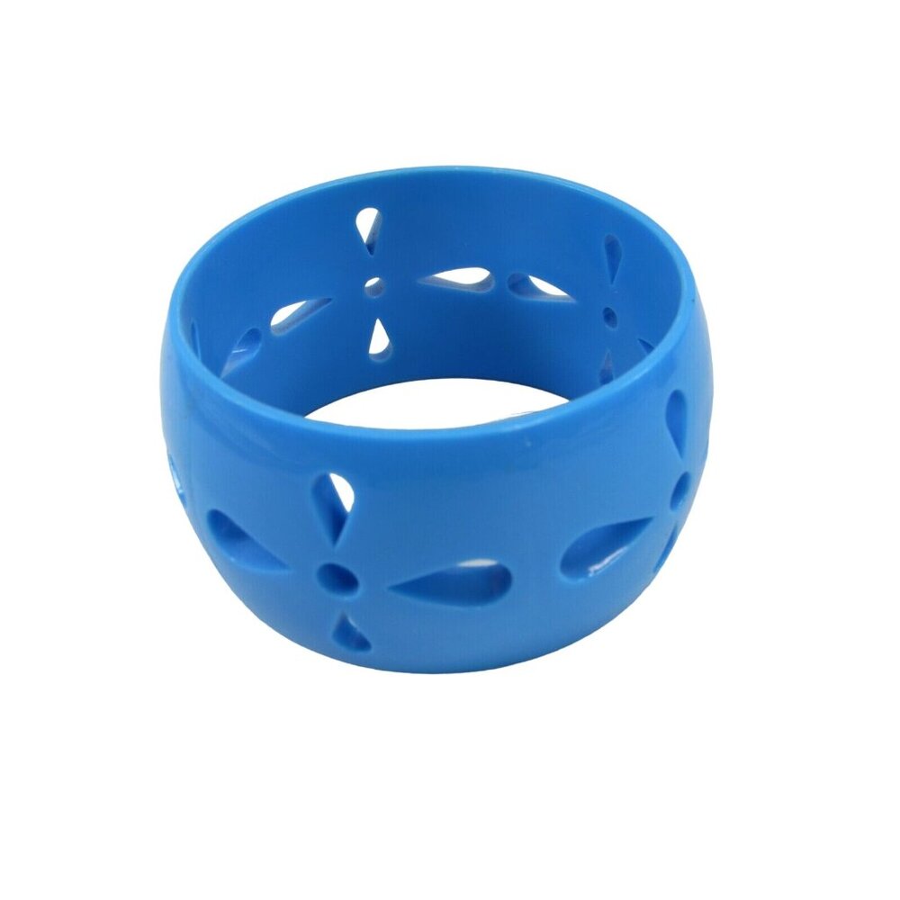 Vintage Blue Pierced Bangle Bracelet Plastic 1980s 33681